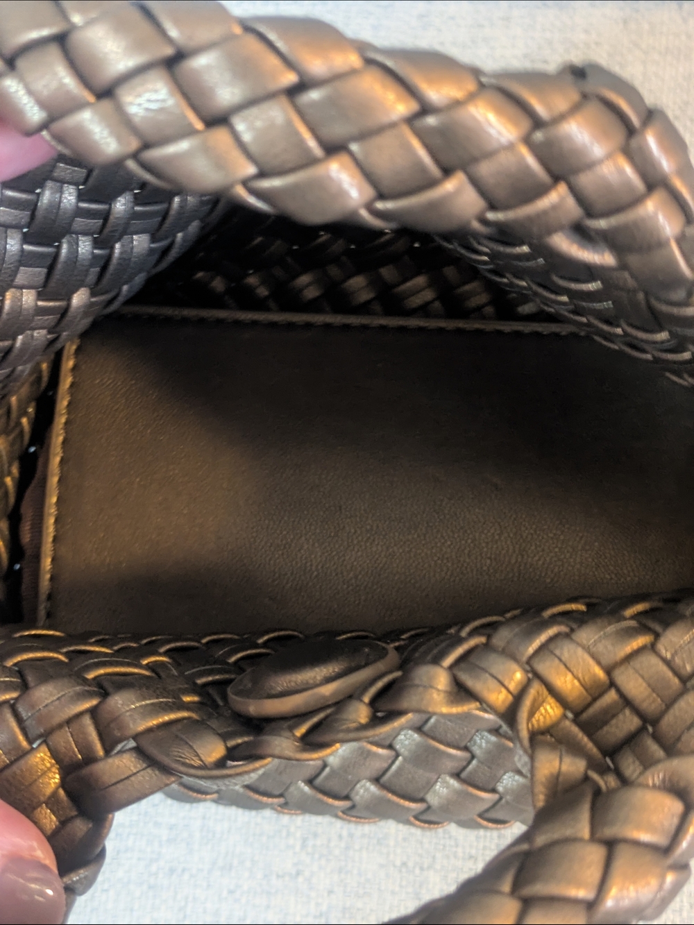 Metallic Brown Woven Mini Chain Strap Braided Handle Handbag - Picture 7 of 12